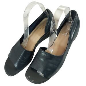 LIFESTRIDE! BLACK GENUINE LEATHER CUTAWAY SIDES, PEEP TOE WEDGE HEELS! SZ 9.5M